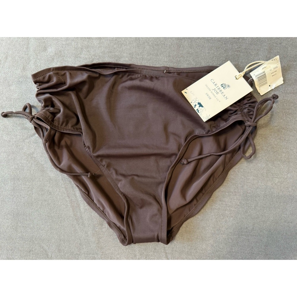 NWT Caribbean Joe Womens Swim Bikini Bottoms W/Scrunch Brown Bathing Suit 16